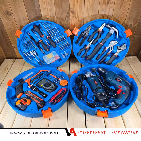 کیت ابزار دستی و دریل و مینی فرز 5 طبقه باس مدل BS-200