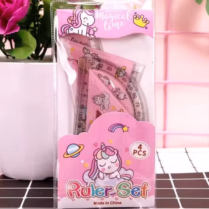 ست خط کش 4 عددی با طرح های شیک و زیبا در رنگ های مختلف