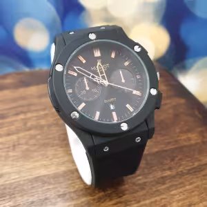 ساعت هابلوت مردانه بند چرم مشکی عقربه رزگلد