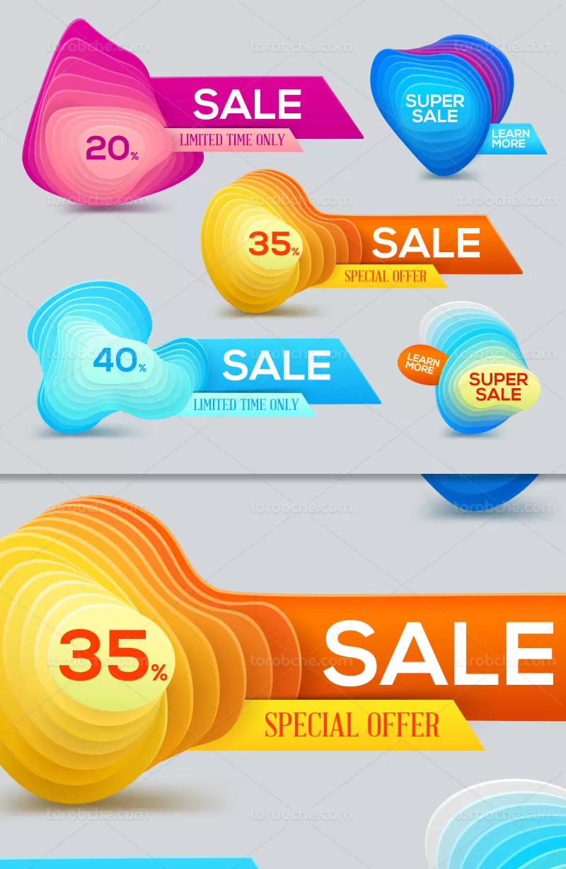 وکتور لیبل فروش انتزاعی رنگی | گرافیک با طعم تربچه