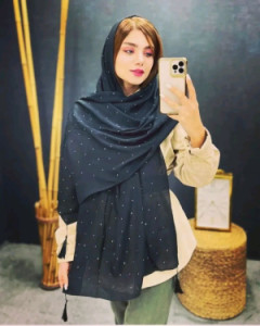 شال نخی اسلپ نگینی منگوله دار مشکی