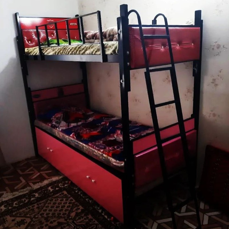 تخت فلزی دوطبقه ارسال رایگان مدل شاهین دو طبقه، رنگ کوره ای،کفی تخت 5 ردیف اهن همراه با نئوپان