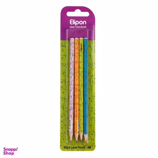 مداد مشکی الیپون مدل فانتزی گرد کد 8101740 بسته 4 عددی