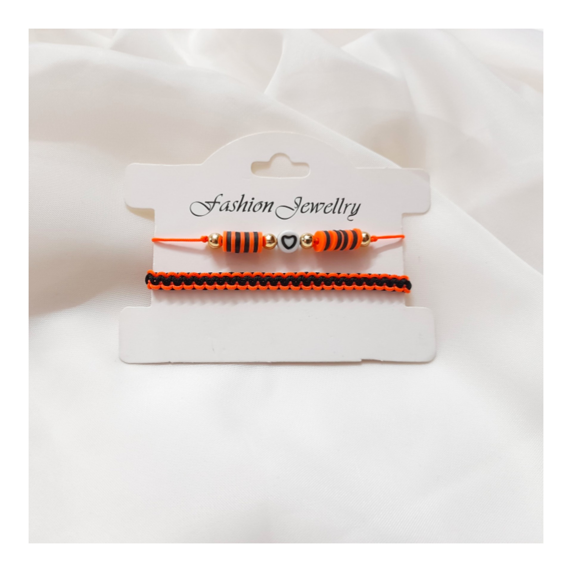 دستبند بافت دو تکه زیبا نارنجی