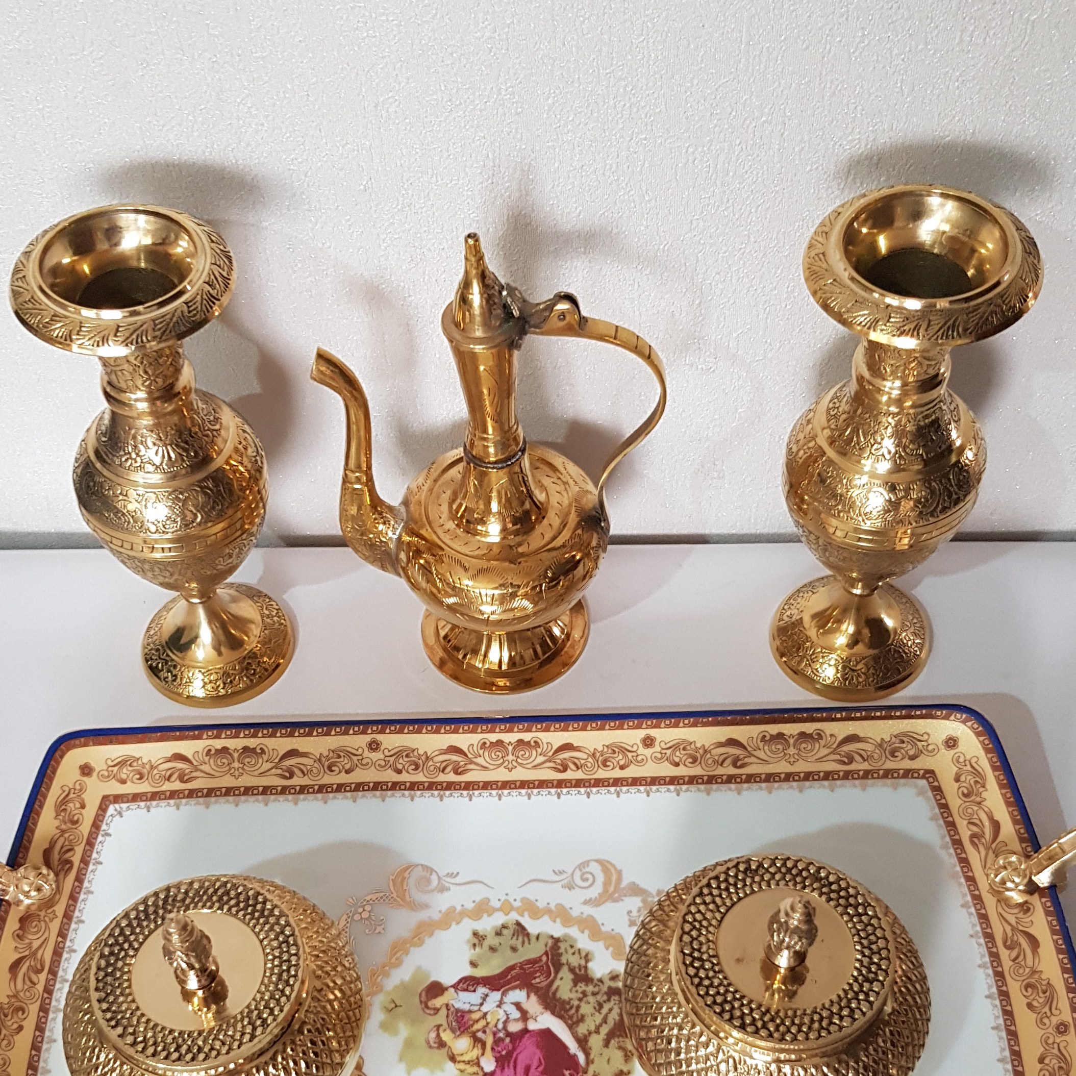 ست 2عددی گلدان برنجی هندی طرح زیبا جهیزیه ارسال 