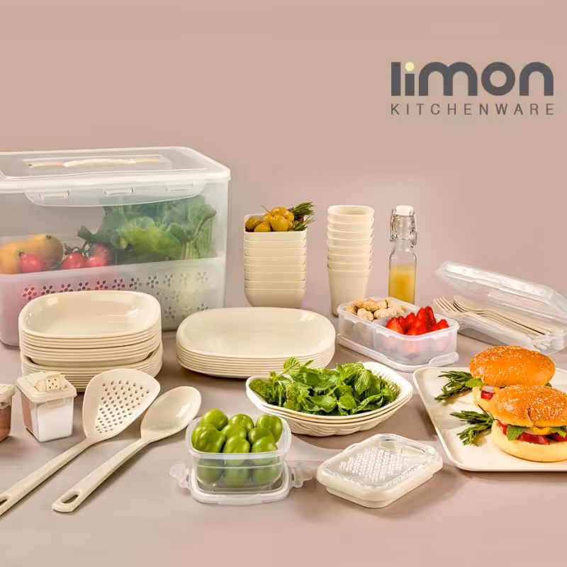 سرویس مسافرتی  85 پارچه 8 نفره مارک لیمون( رنگ طوسی، وانیلی، کرپ)