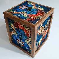 سطل چوبی درب دار با روکش پارچه مخمل طرح گل خیال  آرتمان