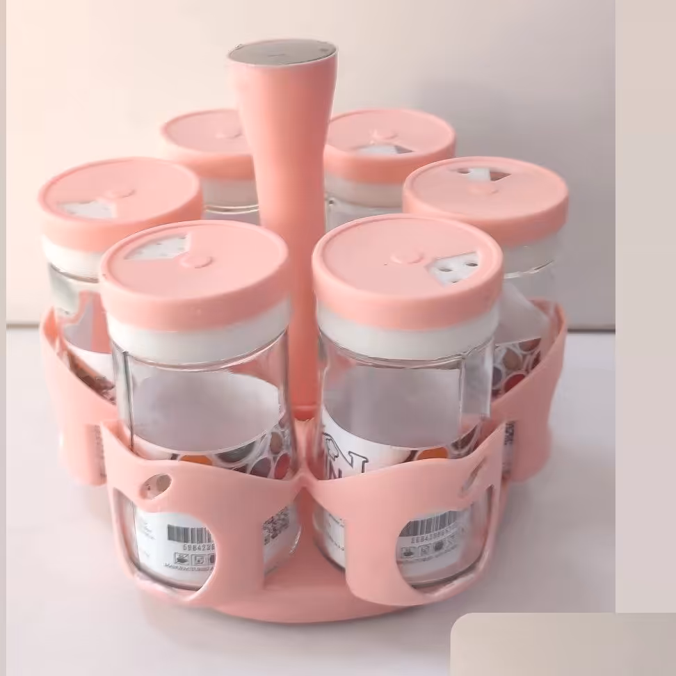 سرویس ادویه گردان چرخشی 6تایی رنگ صورتی ومشکی