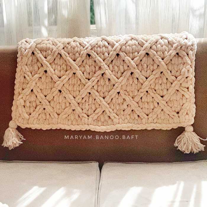 شال مبل پافی مریم بانو ، 70 در 105 ، مدل لوزی / جهیزیه / پتو 