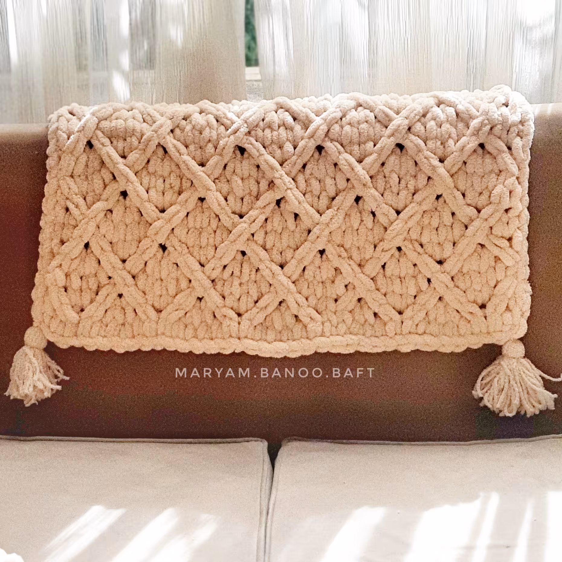 شال مبل پافی مریم بانو ، 70 در 105 ، مدل لوزی / جهیزیه / پتو 