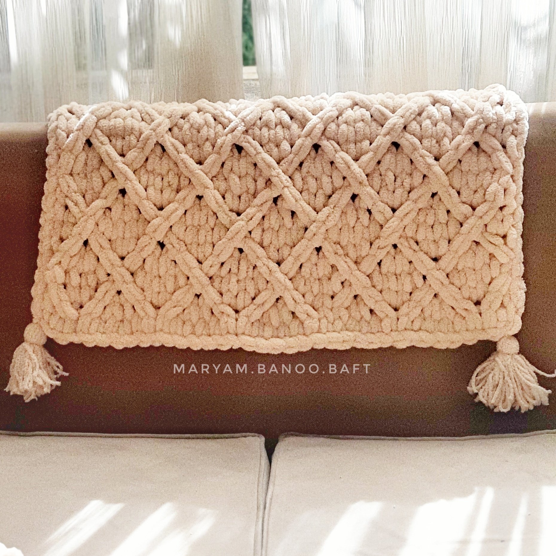 شال مبل پافی مریم بانو ، 70 در 105 ، مدل لوزی / جهیزیه / پتو 