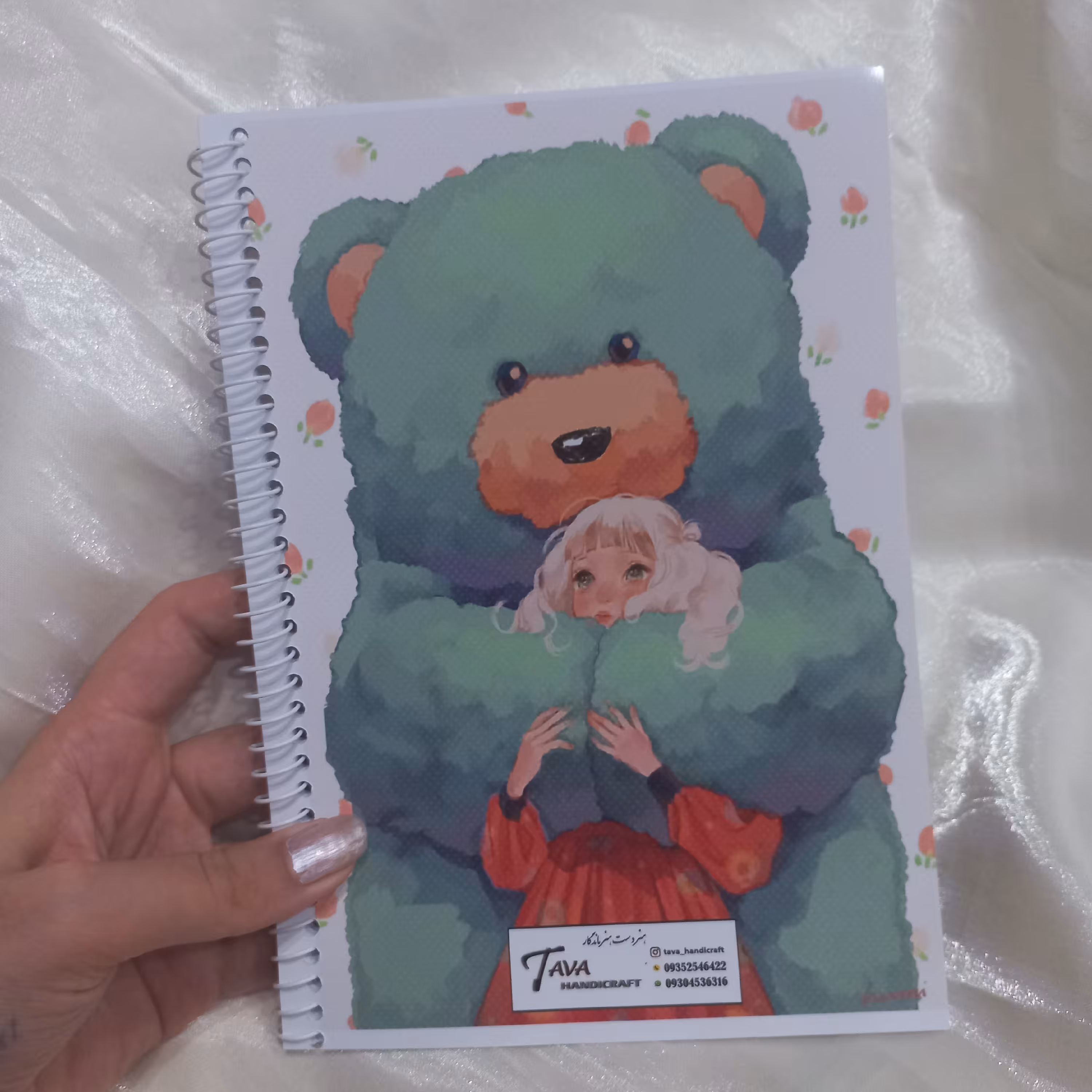 دفتر سیمی طرح دختر  کیوت و خرس  آبی