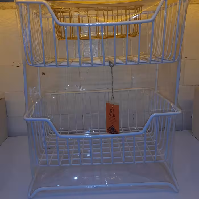 سبد سیب زمینی مستطیل  2 طبقه کادین مدل دایان رنگ سفید روکش پلاستیک