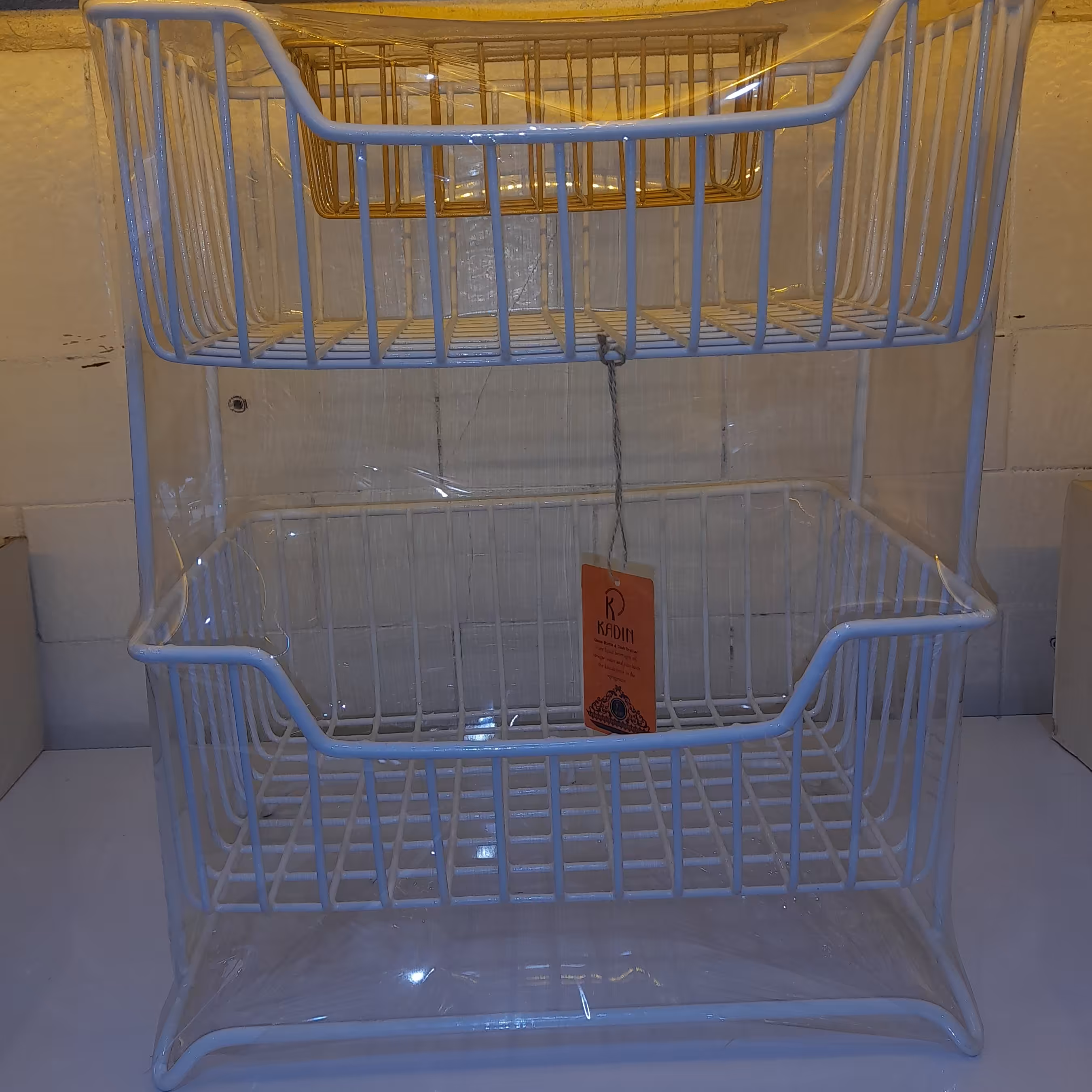 سبد سیب زمینی مستطیل  2 طبقه کادین مدل دایان رنگ سفید روکش پلاستیک