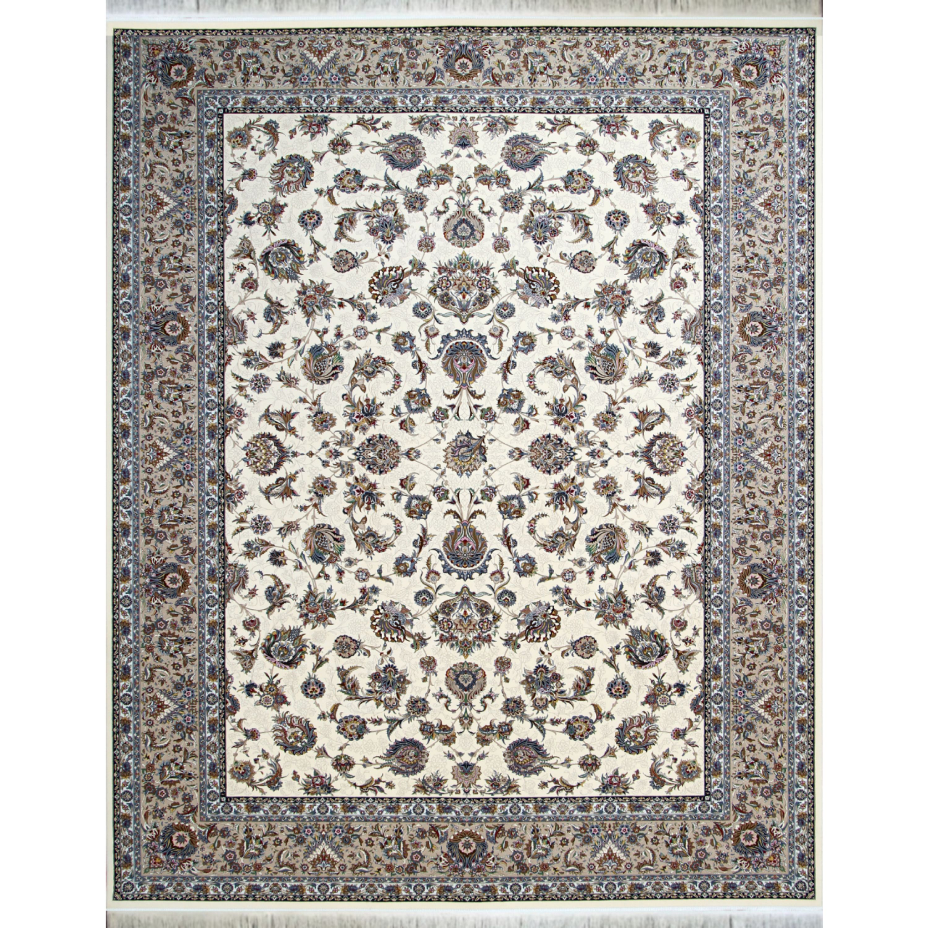 فرش ماشینی دستباف نما افرند 1250 شانه زمینه کرم کد 24300 (نه متری)