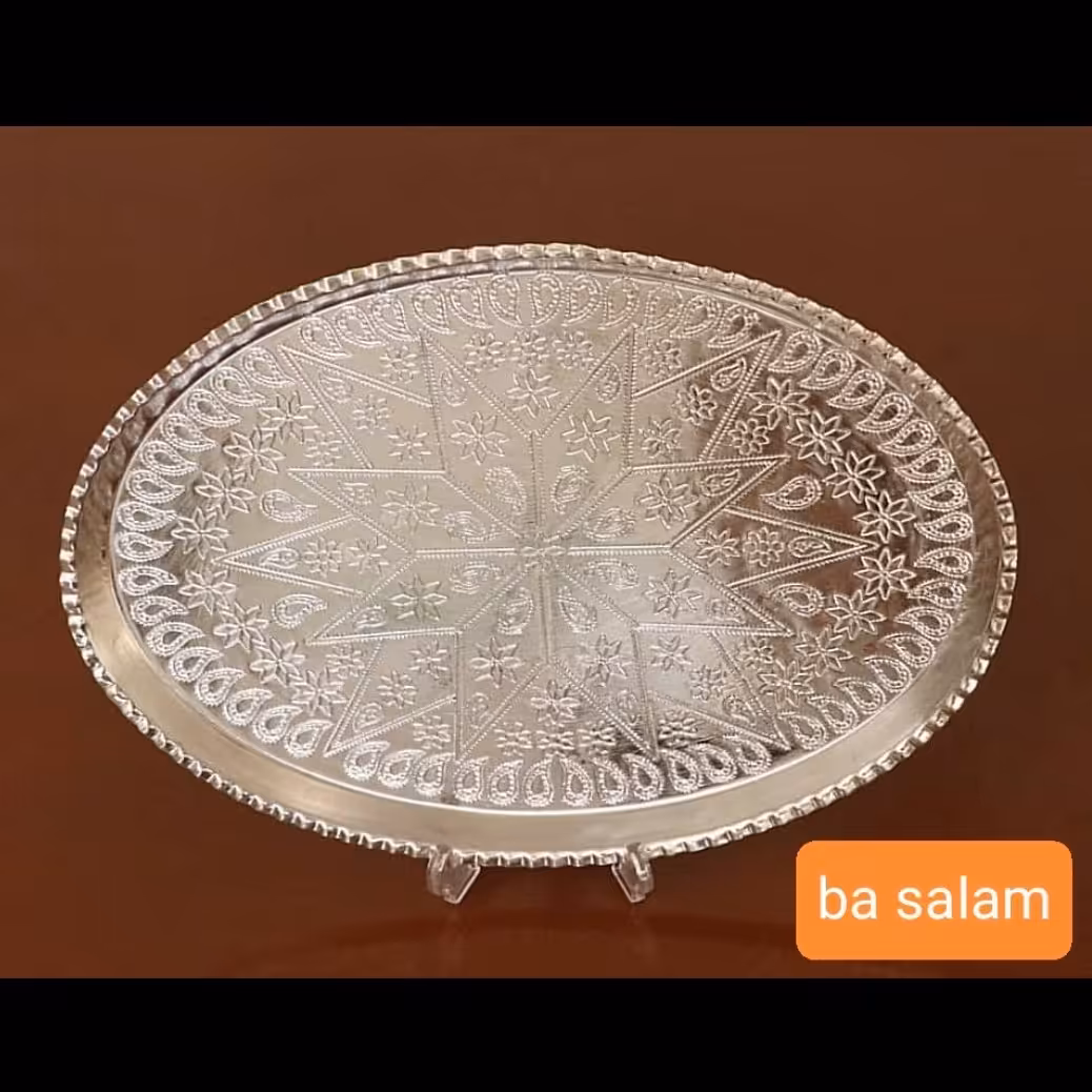 سینی مسی بیضی سفید 27 سانتی