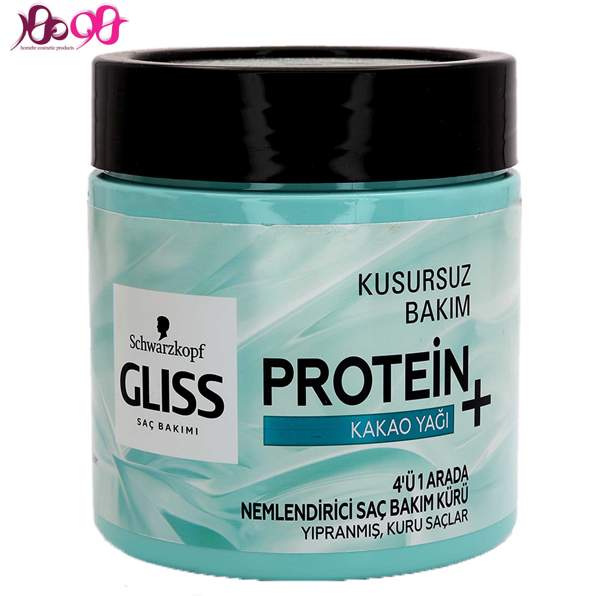 ماسک مو پروتئینه گلیس فیروزه ای حاوی روغن کاکائو آبرسان برای موهای خشک حجم 400 میل - gliss