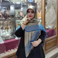روسری بامبو دورو طلایی آبی ارسال رایگان  قواره 140  بانو