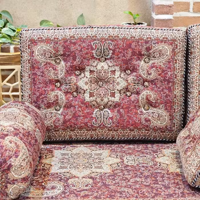 پشتی ترمه سنتی طرح الماس رنگ قرمز (یک جفت)