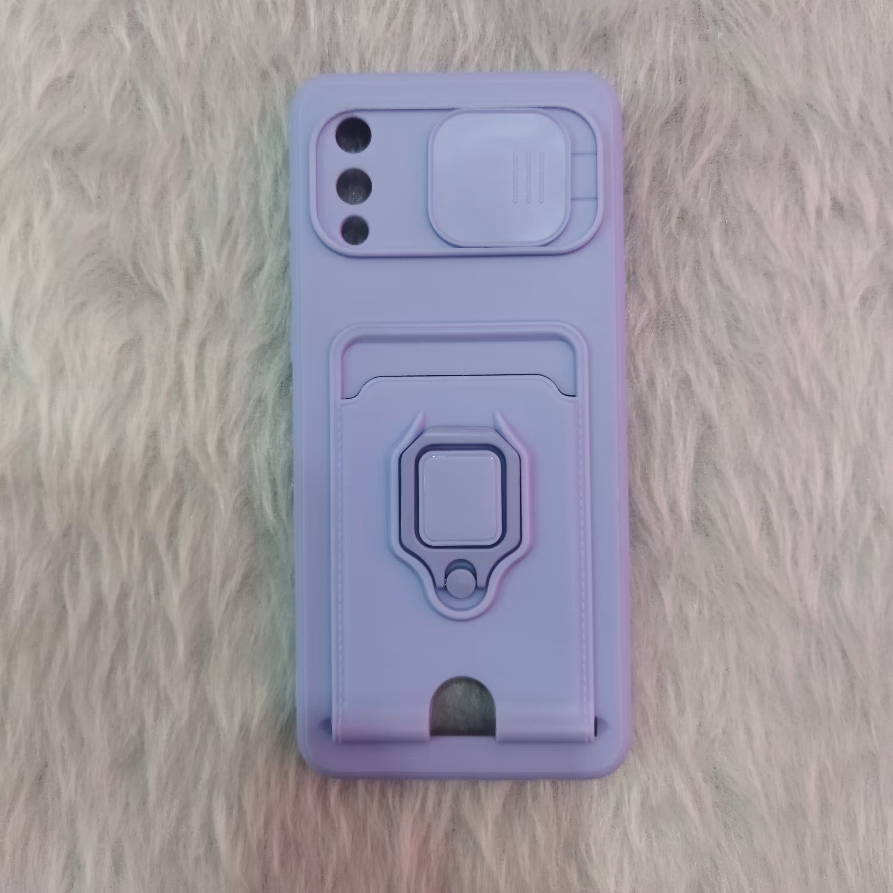 گارد سیلیکونی پاپسوکت دار گوشی سامسونگ A02 طرح محافظ لنز دار و جا کارتی 