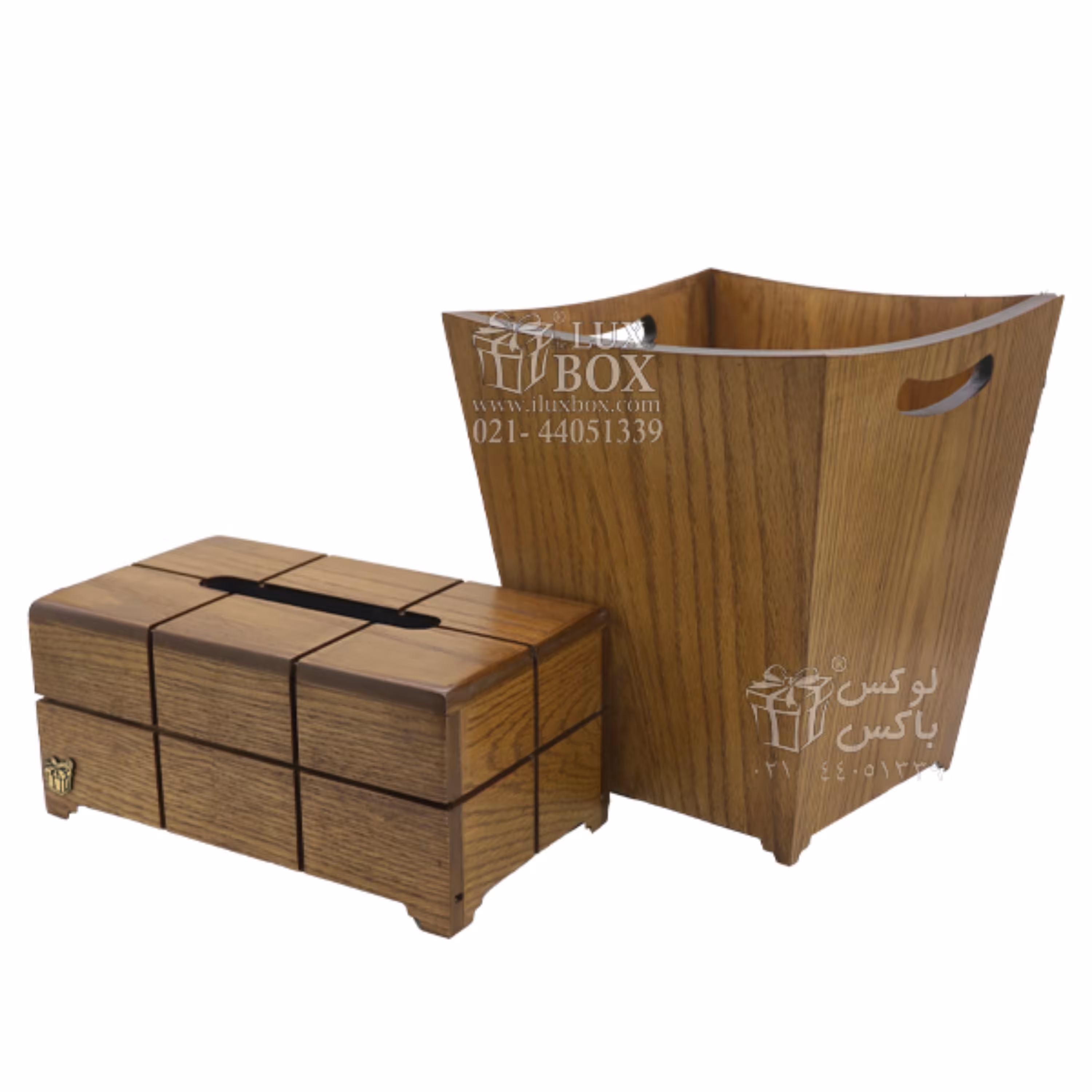 ست سطل زباله چوبی و جعبه دستمال کاغذی چوبی  لوکس باکس کد LB.S830 