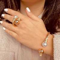 نیم ست بنگل مرواریدی نگینی طلایی