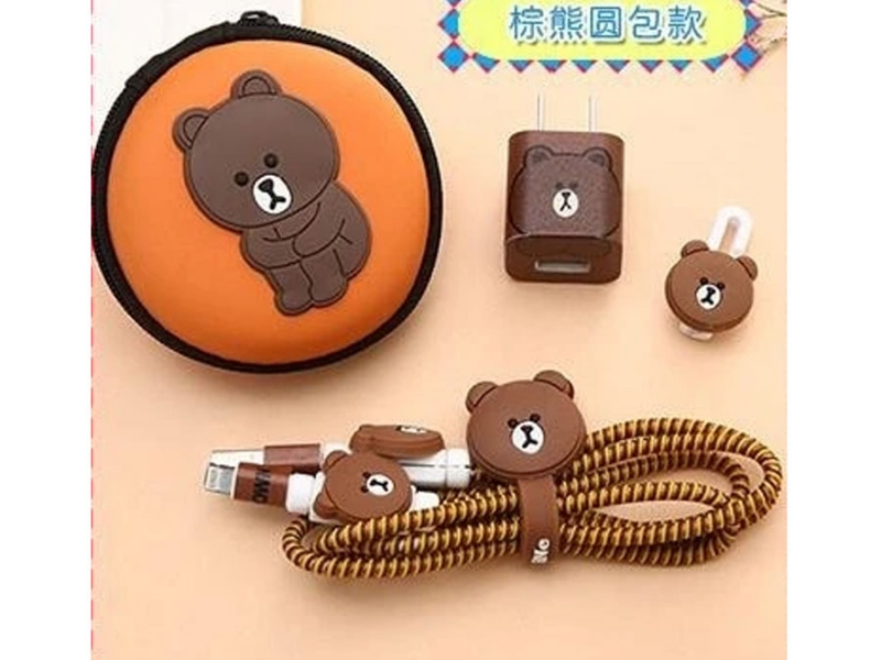پک کیف و محافظ کابل شارژ آیفون خرس قهوه ای Cover Charger Protector Brown bear
