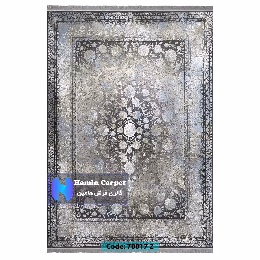فرش 9 متری 700شانه تراکم 2100 برجسته طرح ترنج دار نقره ای کد SZ70017Z
