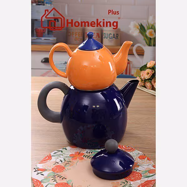 کتری و قوری لعابی بلند رنگی طرح تایلندی هوم کینگ