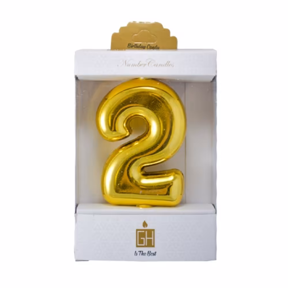 شمع کروم طلایی عدد دو (2)( شمع کروم.شمع عدد دو .شمع  2.شمع رو کیکی.شمع تولد.شمع ساده