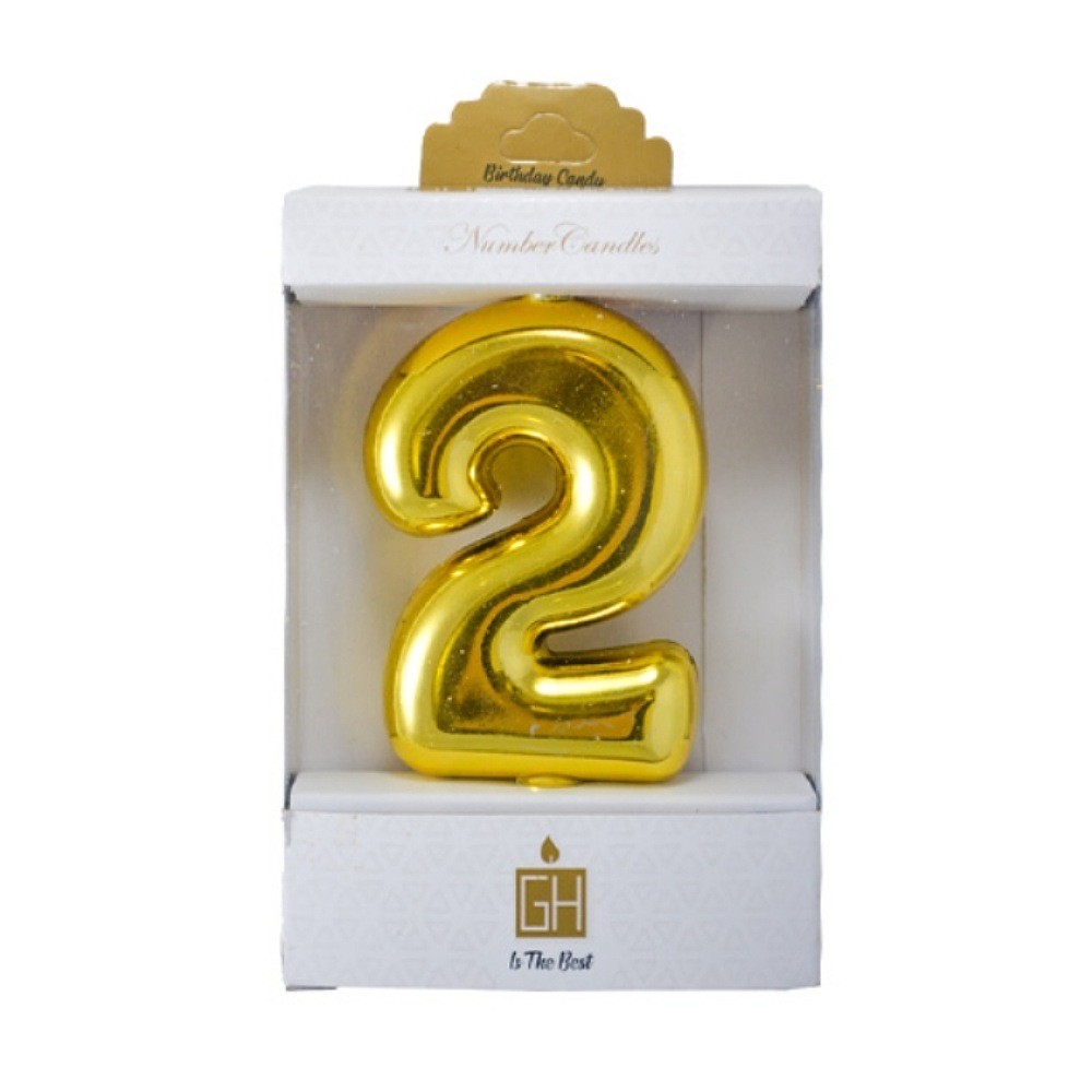 شمع کروم طلایی عدد دو (2)( شمع کروم.شمع عدد دو .شمع  2.شمع رو کیکی.شمع تولد.شمع ساده