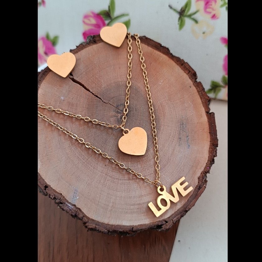 نیم ست طلایی رنگ ثابت کیفیت مناسب طرح قلب love (کد 120)