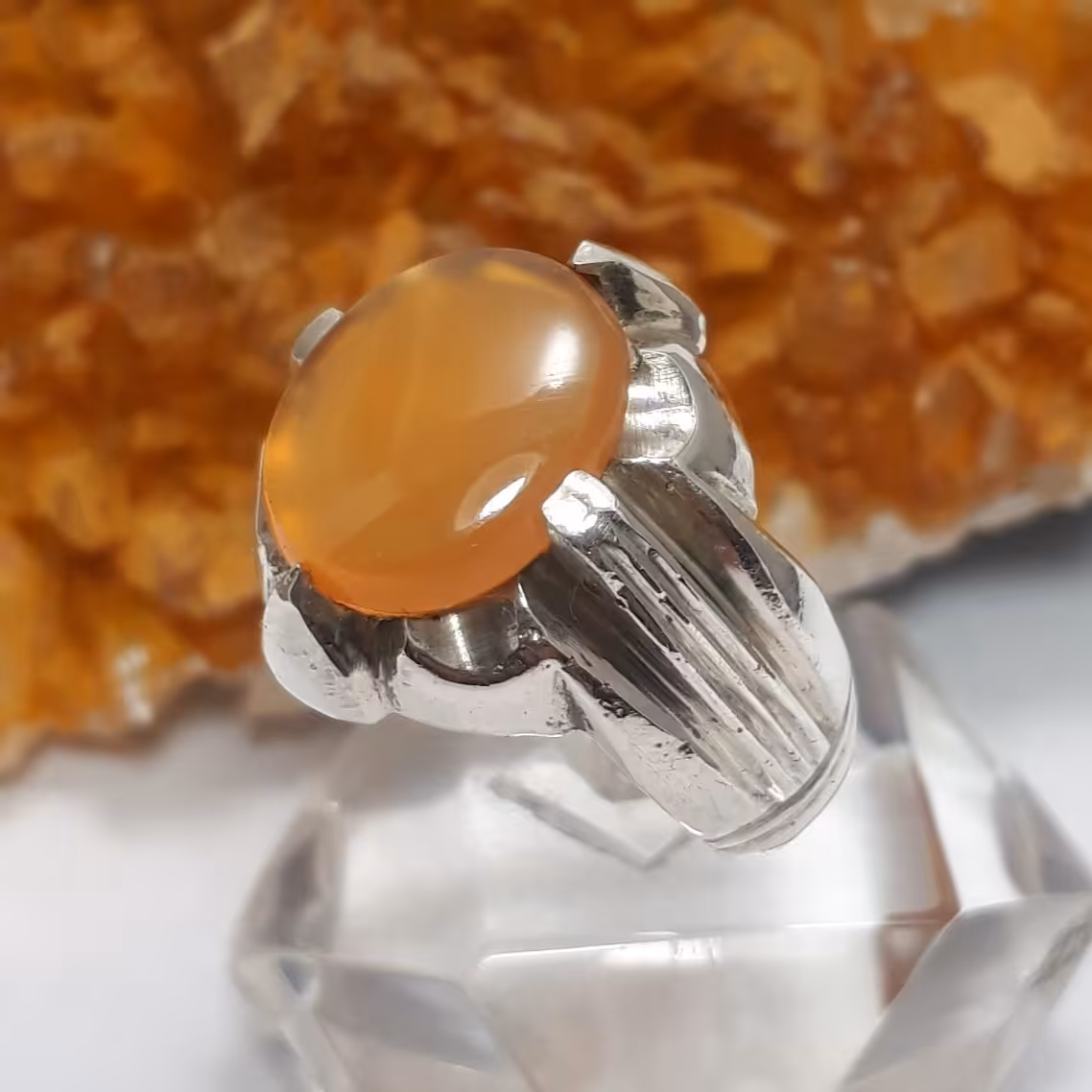 انگشتر نقره مردانه نگین عقیق پرتقالی یمانی کد 11544