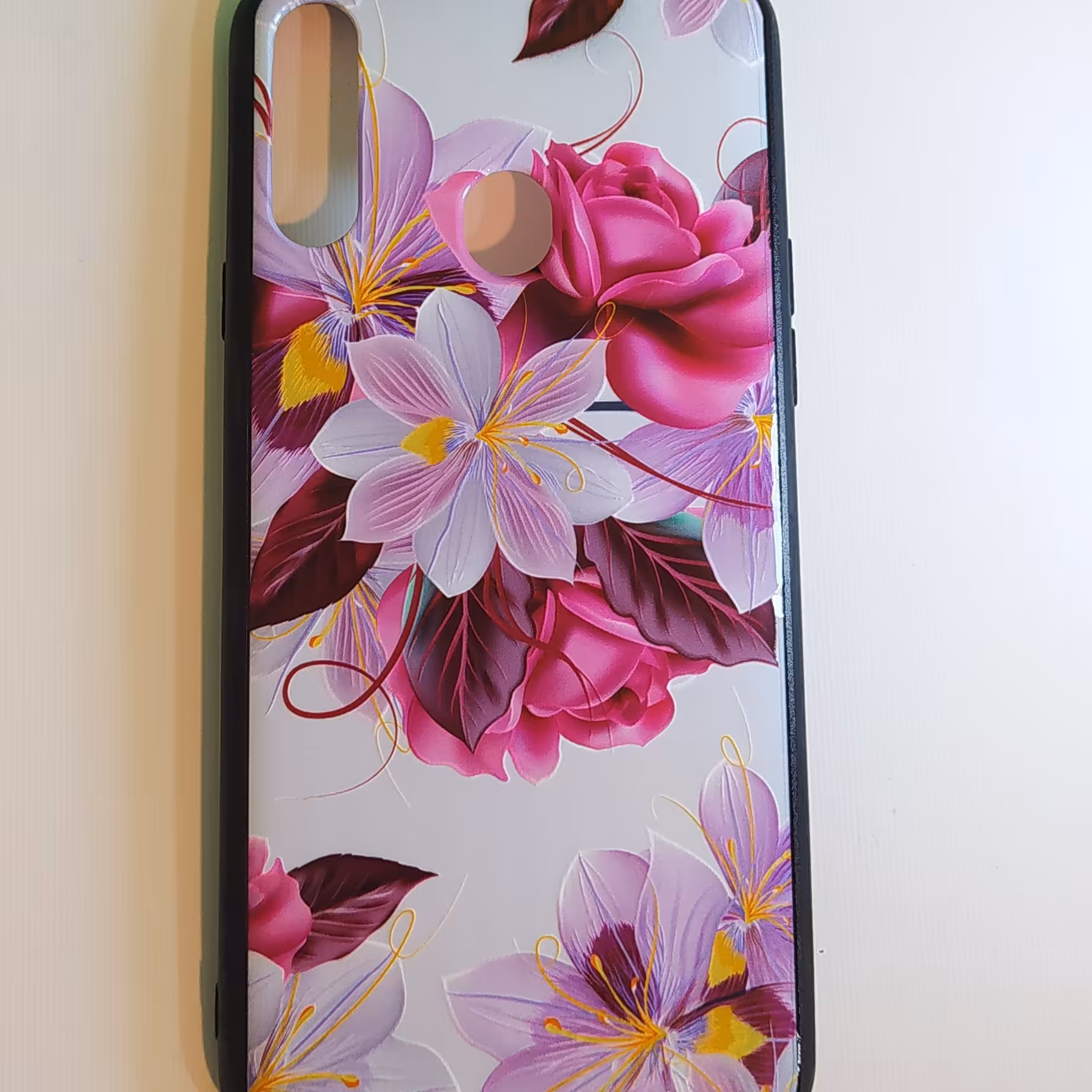 گارد.کاور سامسونگ A20-S مدل طرح دار گل سفید بنفش