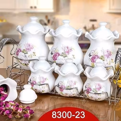 پا سماوری سرامیکی کنگره گلدار با استند فلزی 