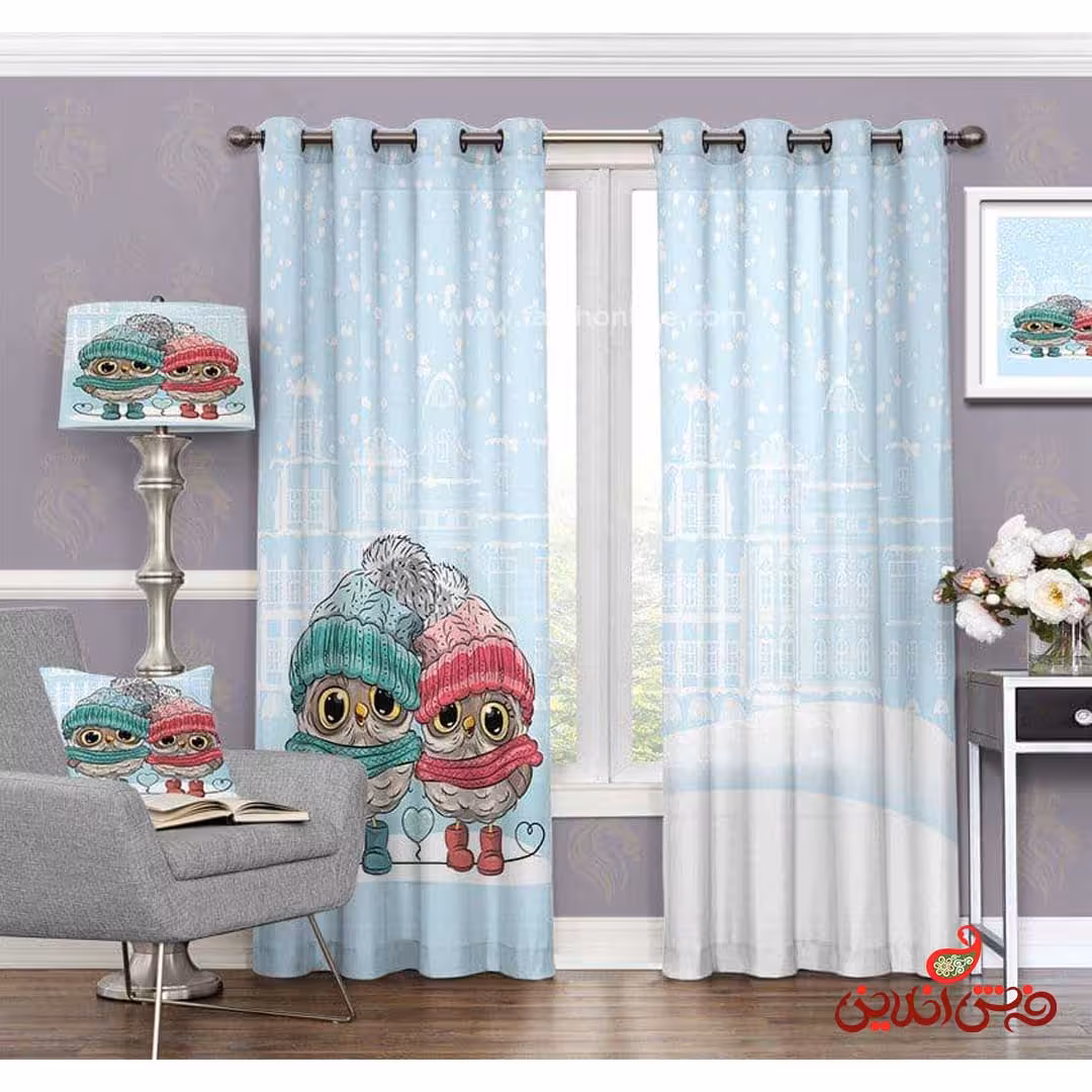 پرده 2عددی کودک طرح جغد کد 3204