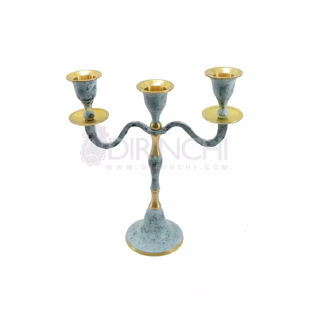 جاشمعی 3 شاخه برنجی پتینه کاری شده