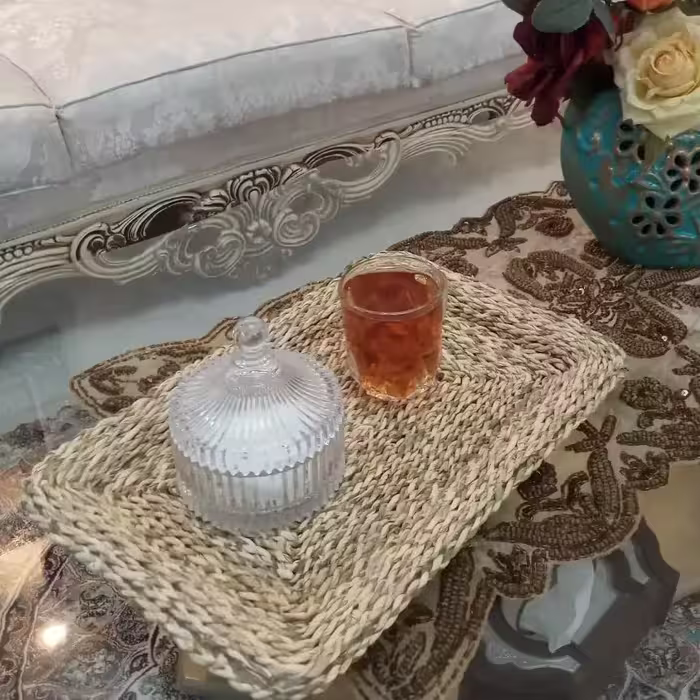 سینی حصیری  سینی چای سینی پذیرایی شیک وزیبا کار با چسب حرارتی بسیار محکم وزیبا کار دست هنر دست هنرمند ماه حص