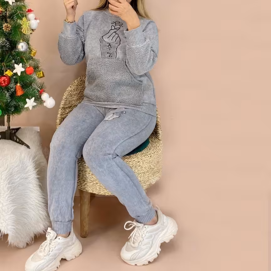 ست آستین خز رنگ طوسی