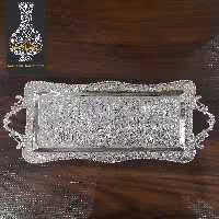 قلمزنی سینی رولت خوری پایه دار بزرگ قلم تخت جمشید سفید طرح نقره