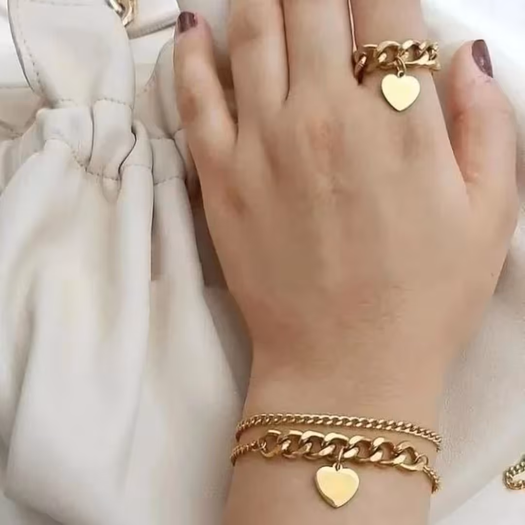 ست دستبند و انگشتر کارتیر قلب آویز 