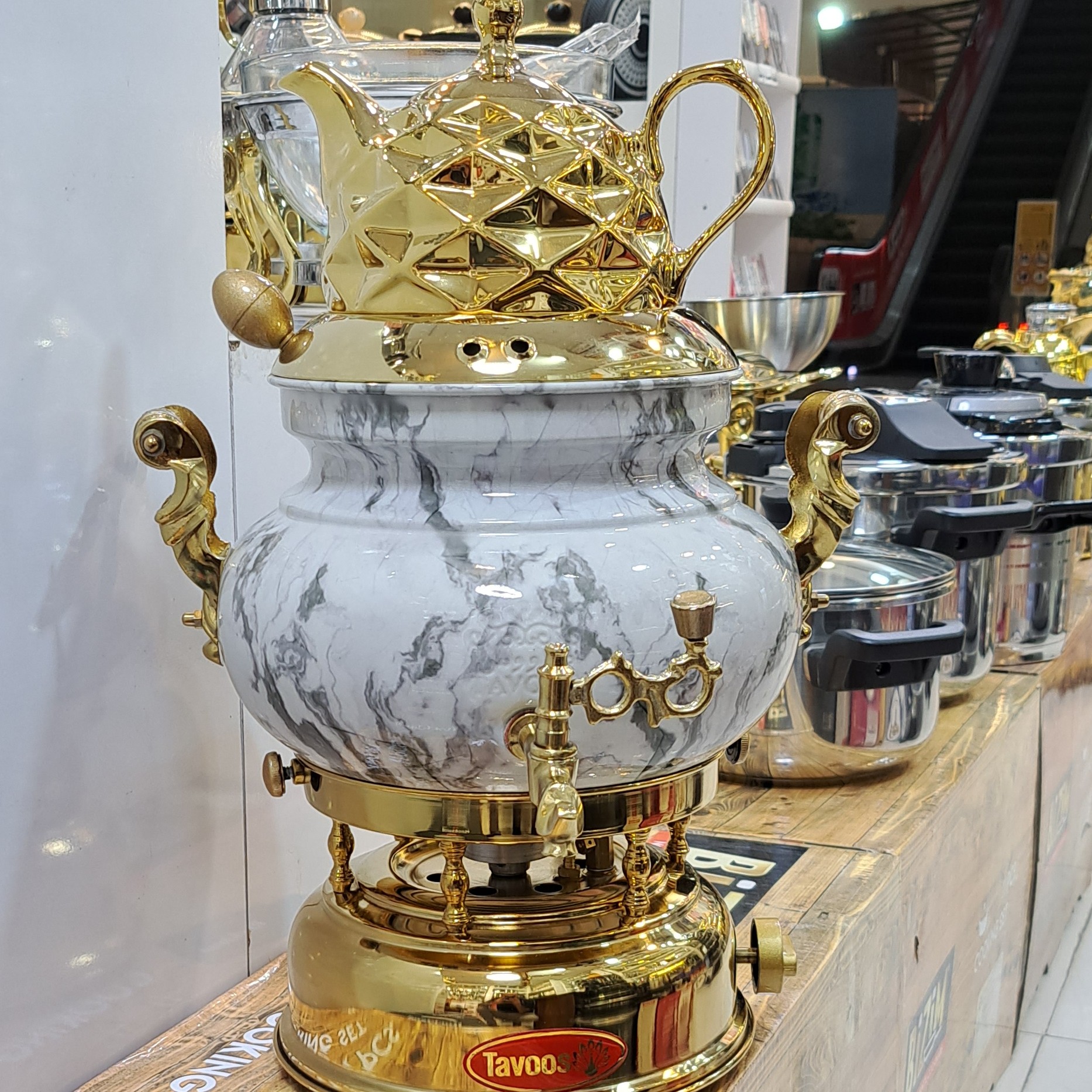 سماور 3کاره گازی طرح سنگی ترموکوپلی همراه با نشان استاندارد برند طاووس