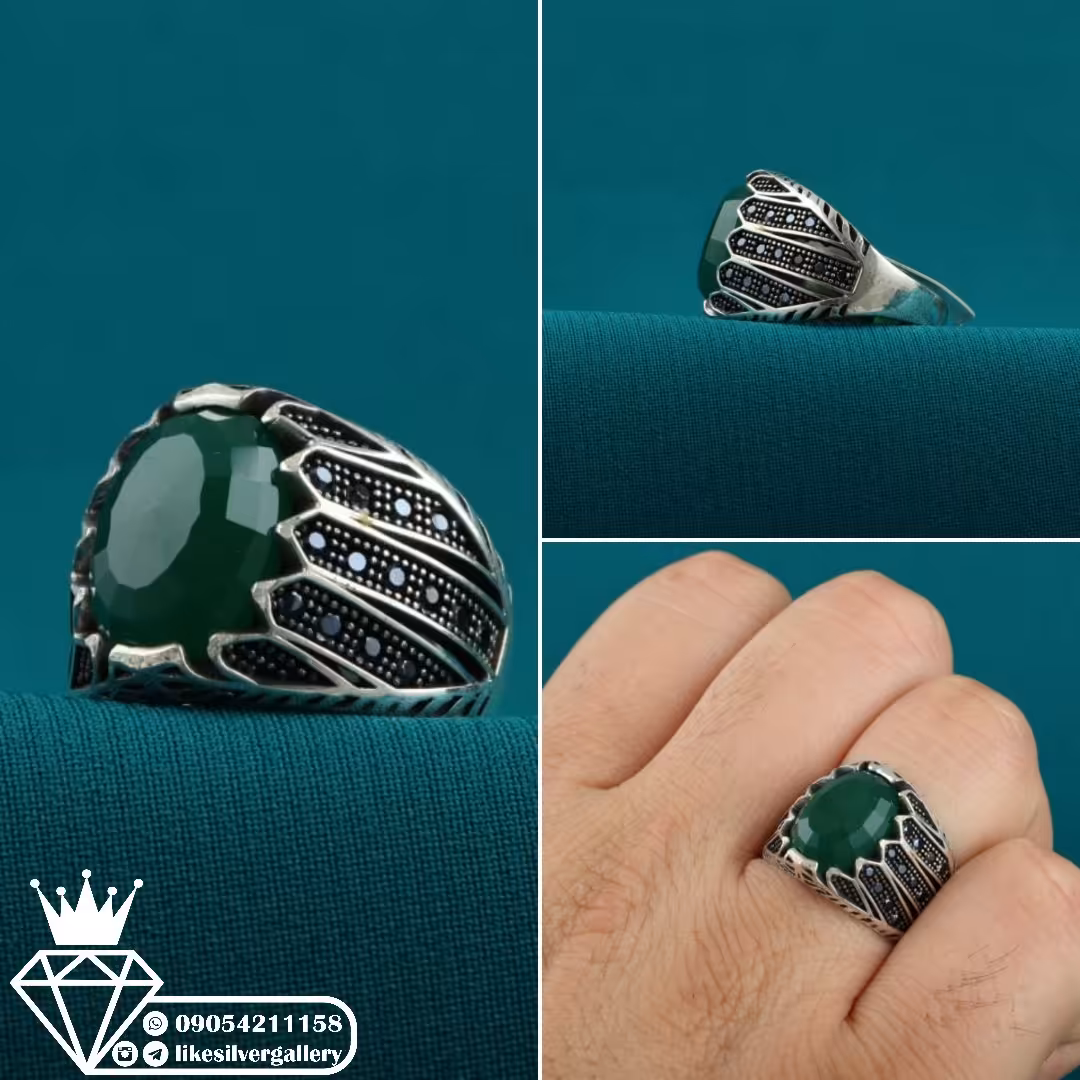 انگشترمردانه اسپرت طرح زمردرکاب نقره وزن 7گرم عیار925