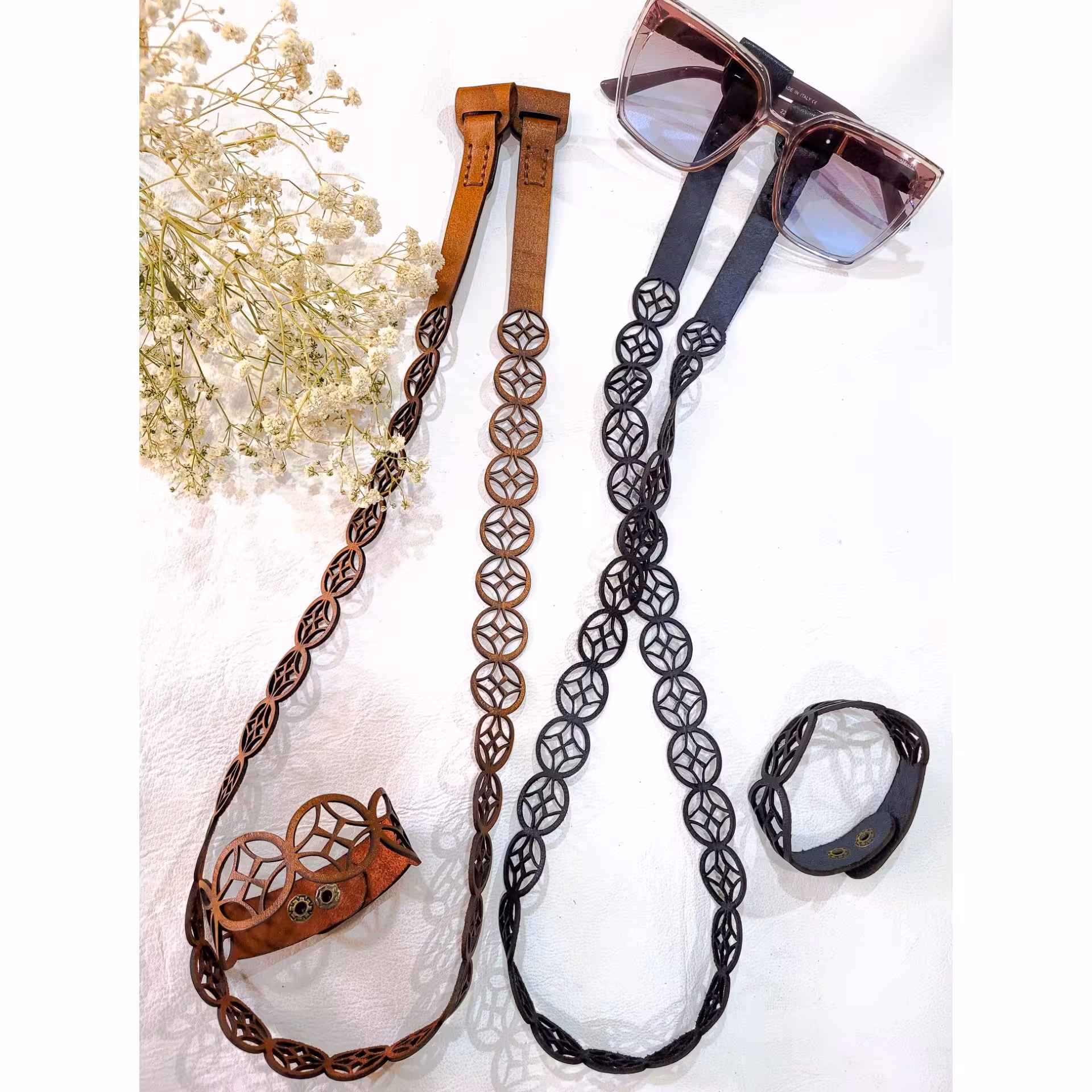 بندعینک مردانه و زنانه دستساز  با چرم طبیعی (رنگ دلخواه)