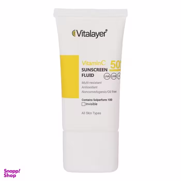 فلوئید ضدآفتاب بی رنگ ویتالیر SPF 50 مدل Vitamin C مناسب انواع پوست حجم 50 میلی لیتر