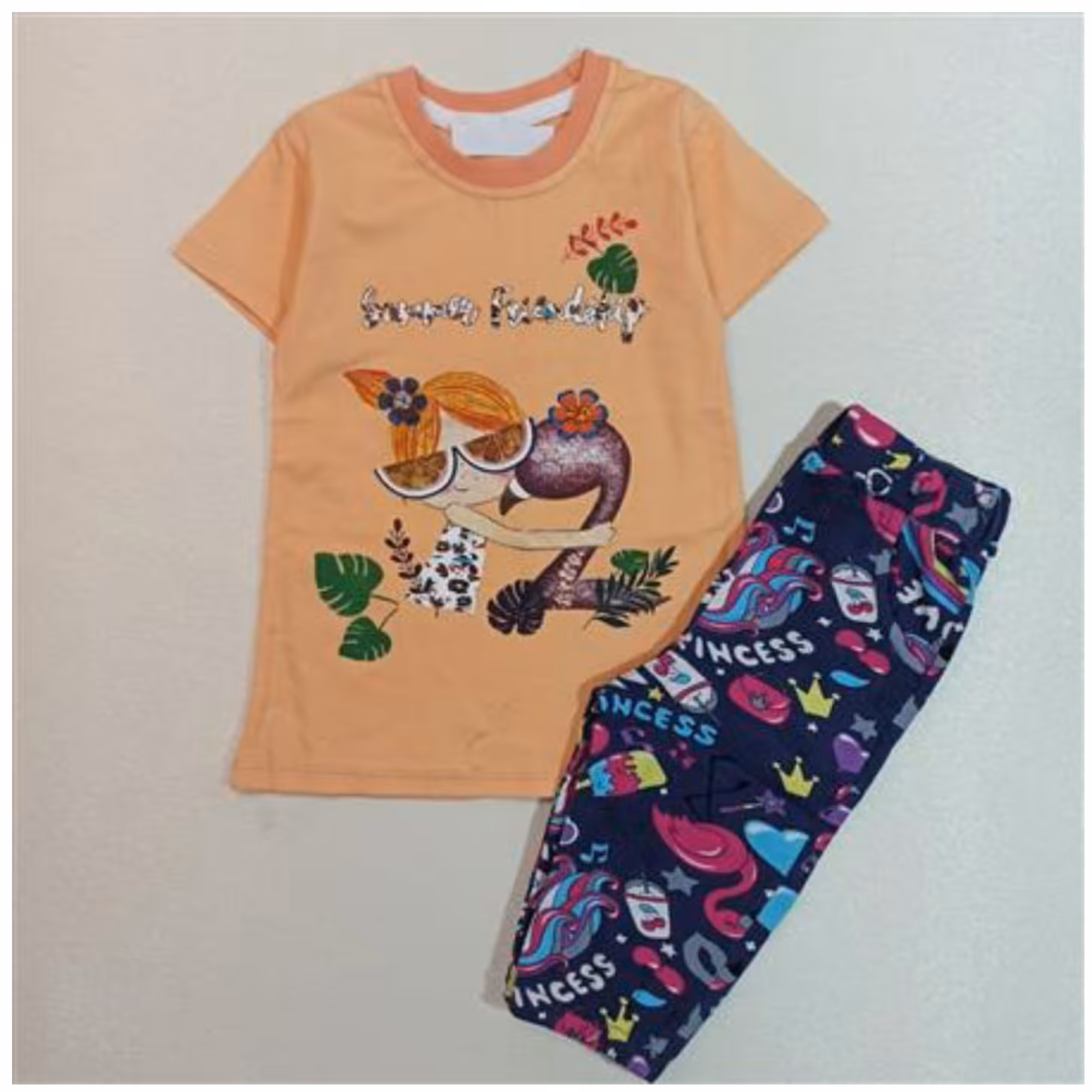 تیشرت و شلوارک فلامینگو و دختر پرتغالی دخترانه نارنجی