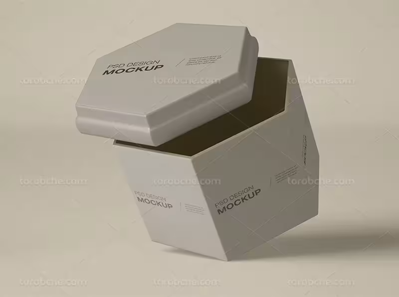 موکاپ جعبه شش ضلعی فلزی | گرافیک با طعم تربچه