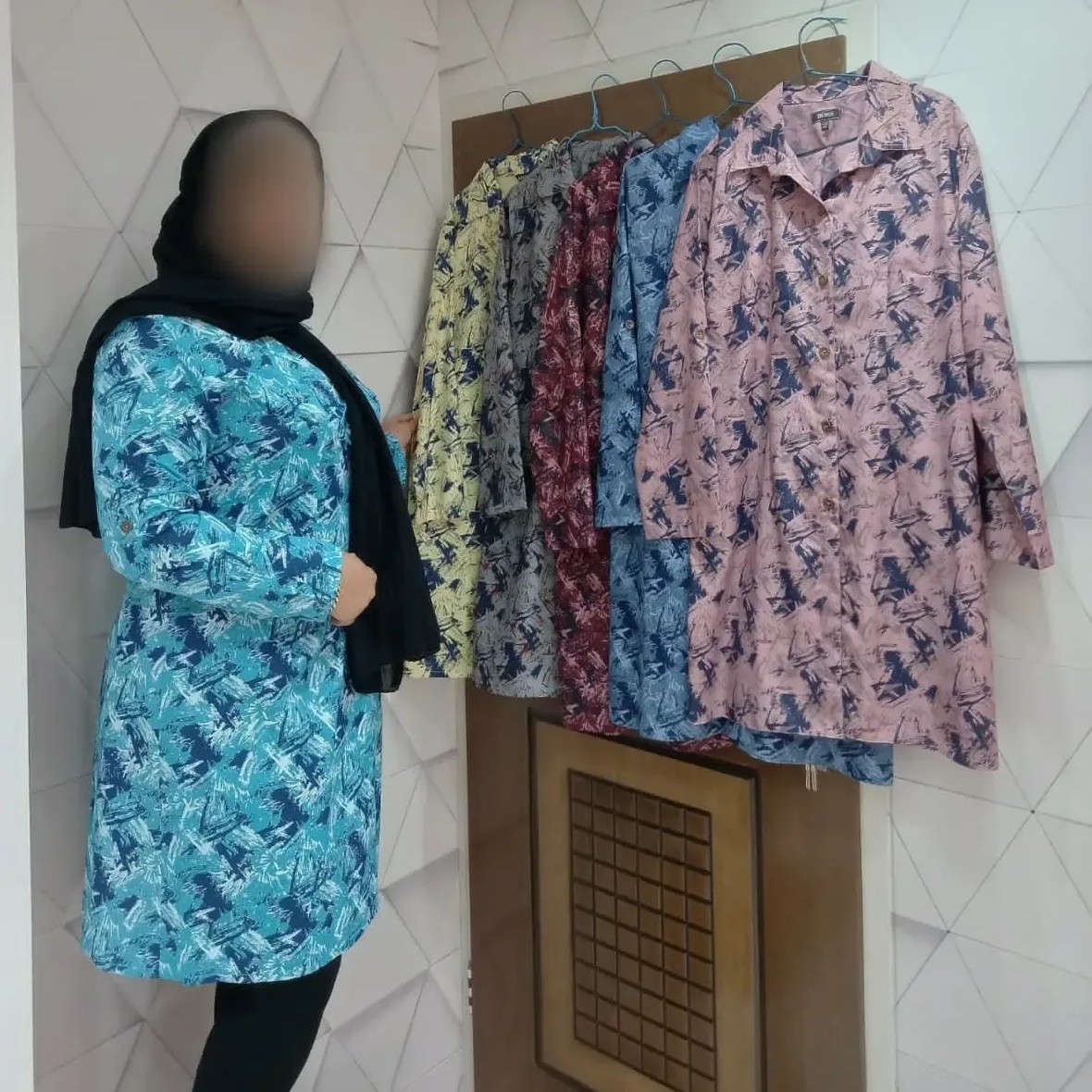 مانتو زنانه نخی طرحدار قد 100 جلو بسته سایز 38 تا 48