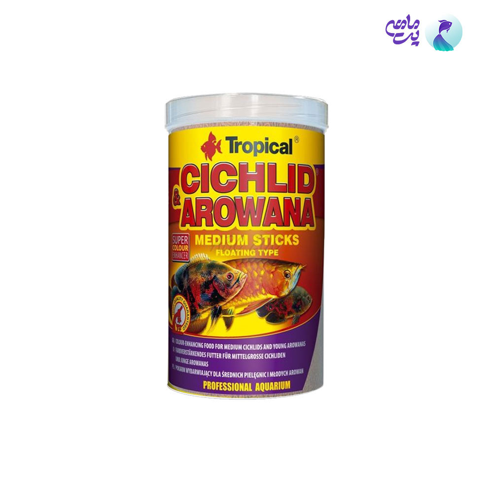 غذای استیک ماهی آروانا تروپیکال مدل Arowana Medium sticks 250ml وزن 90 گرم