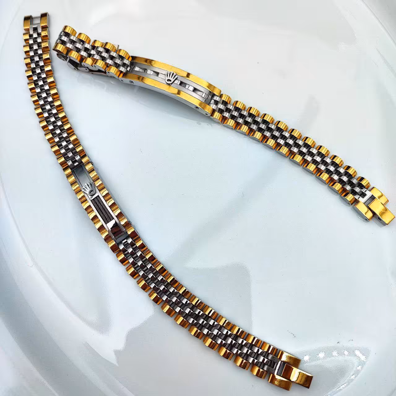 دستبند رولکس پلاک دار تمام پین بند رولکسی ریز کیفیت بالا رنگ ثابت